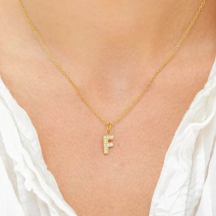 waterproof letter f zirkoon ketting met hanger in verguld staal - OCEANA