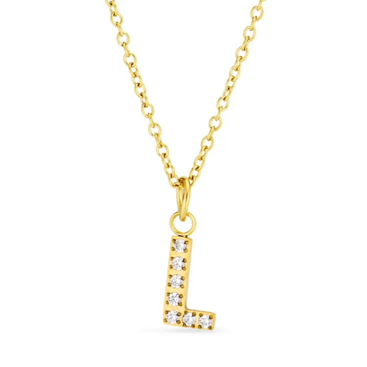 waterproof letter l zirkoon ketting met hanger in verguld staal - OCEANA