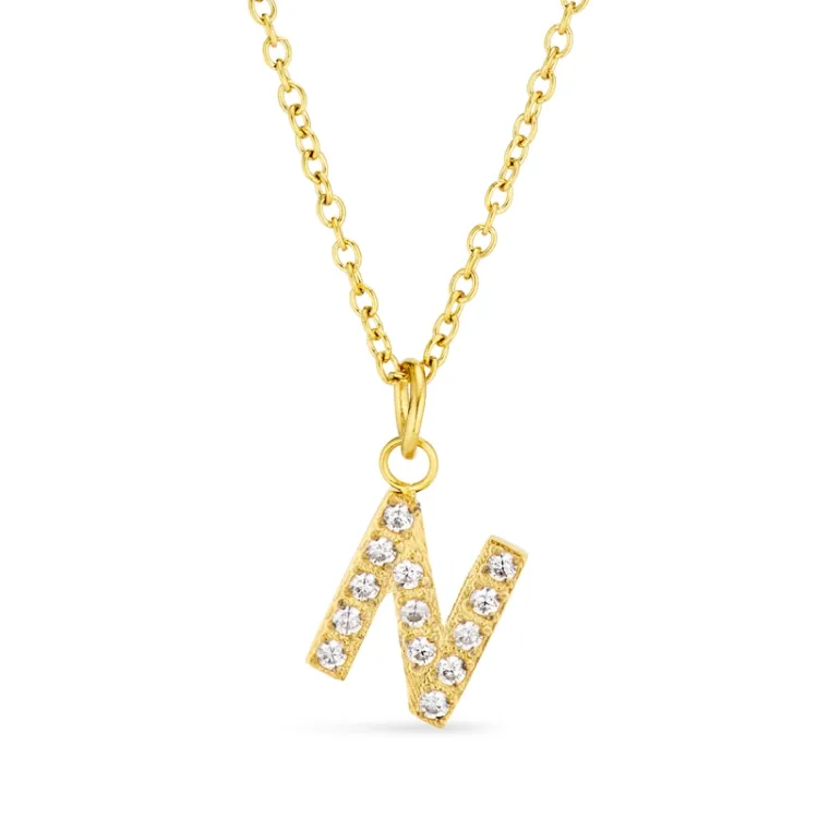 waterproof letter n zirkoon ketting met hanger in verguld staal - OCEANA