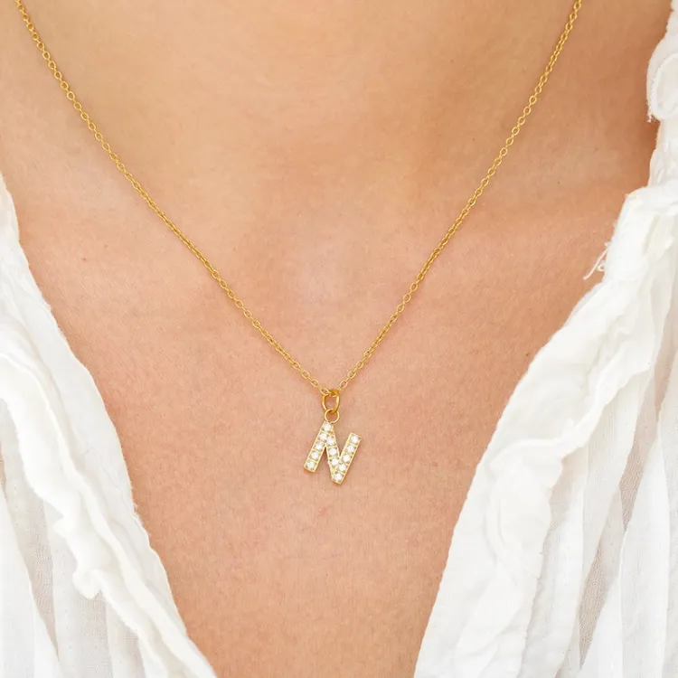 waterproof letter n zirkoon ketting met hanger in verguld staal - OCEANA