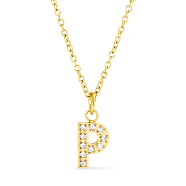 waterproof letter p zirkoon ketting met hanger in verguld staal - OCEANA