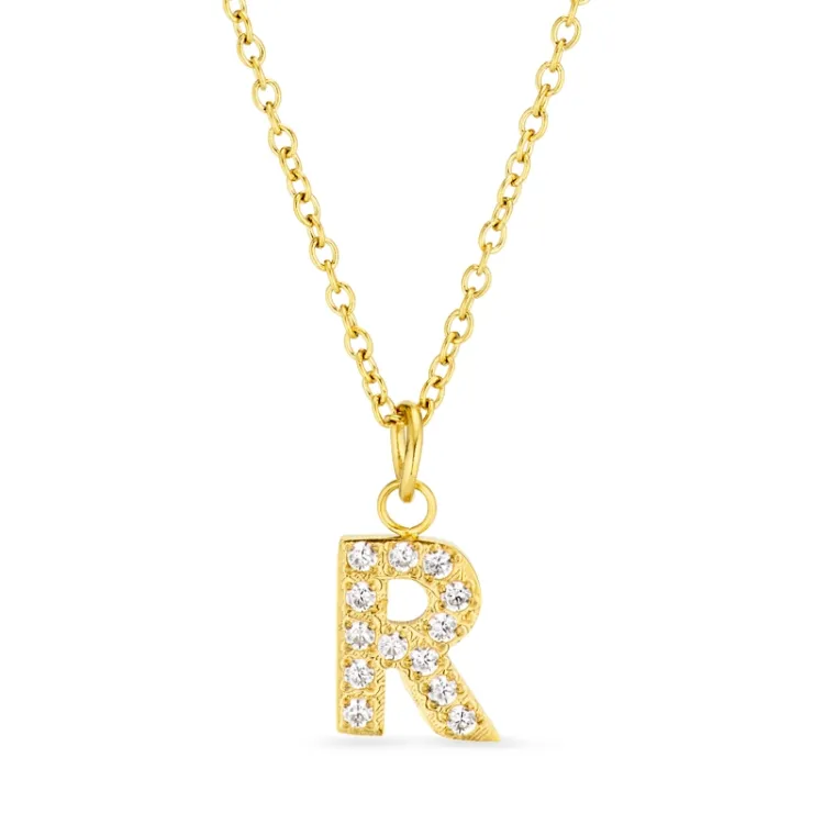 waterproof letter r zirkoon ketting met hanger in verguld staal - OCEANA