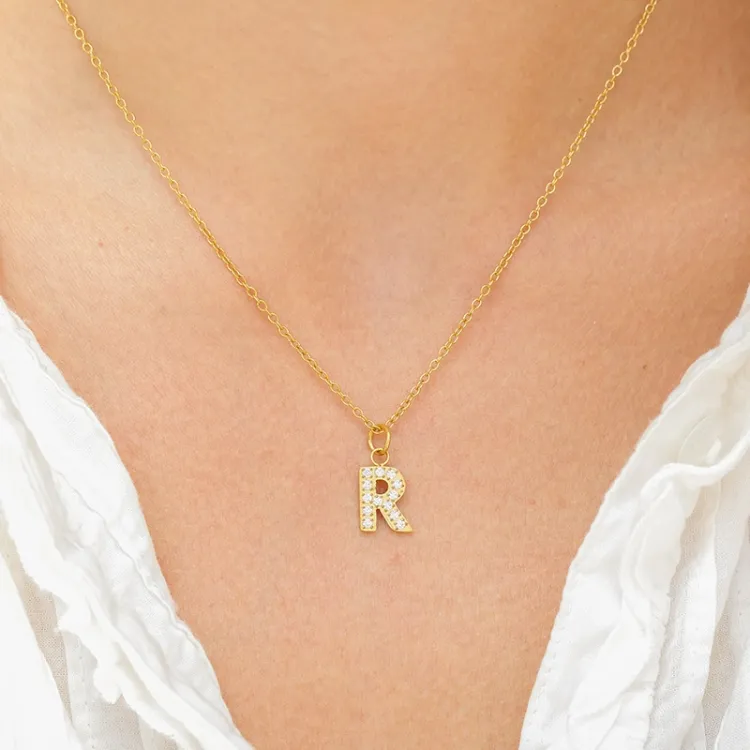 waterproof letter r zirkoon ketting met hanger in verguld staal - OCEANA