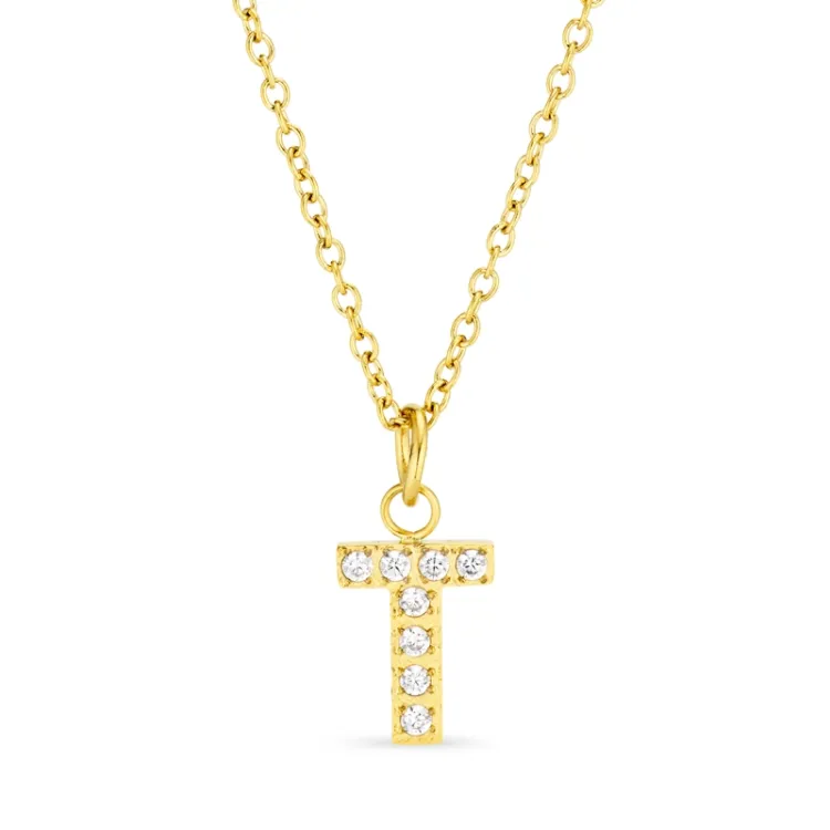 waterproof letter t zirkoon ketting met hanger in verguld staal - OCEANA