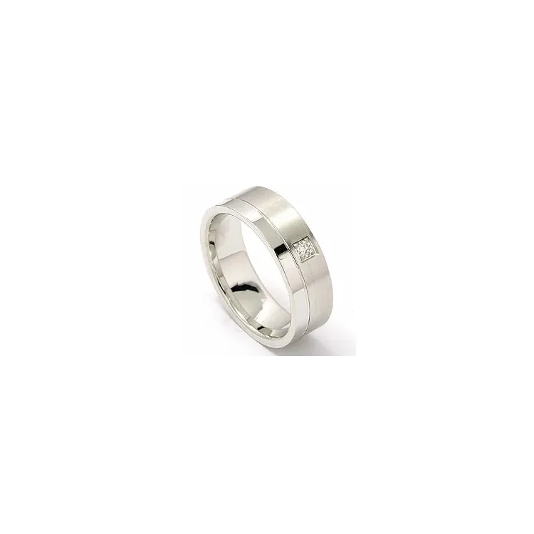 Mat en glanzend breed diamant trouwring in 14 karaat witgoud 1 x 0,05 ct
