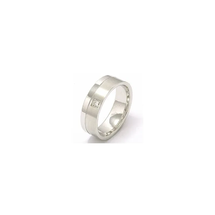 Mat en glanzend breed diamant trouwring in 14 karaat witgoud 1 x 0,05 ct