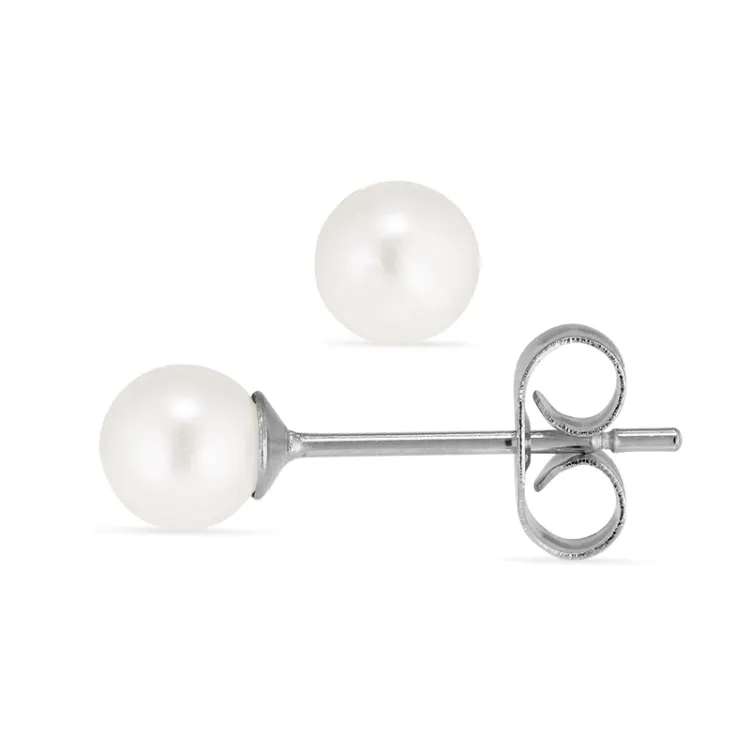 5 mm waterproof witte parel oorsteker in staal - OCEANA