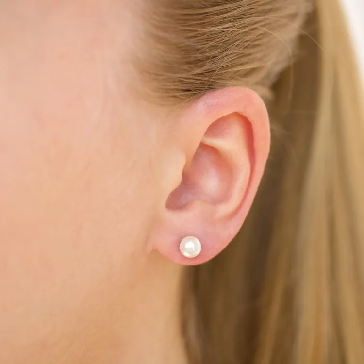 6 mm waterproof witte parel oorsteker in staal - OCEANA