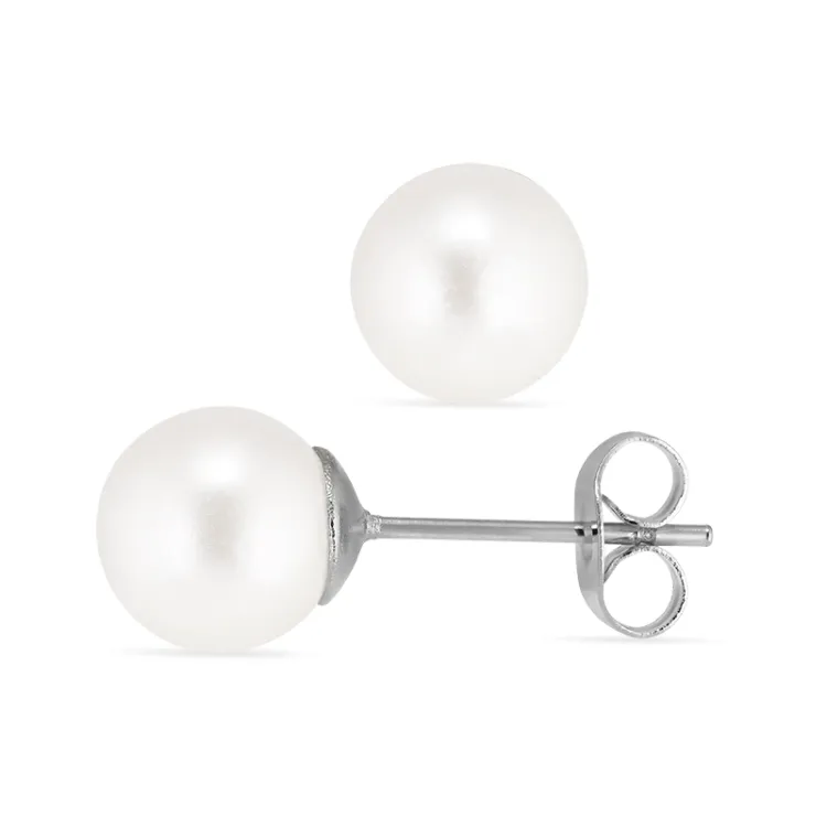 8 mm waterproof witte parel oorsteker in staal - OCEANA