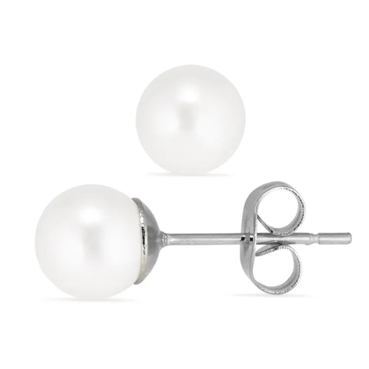 7 mm waterproof witte parel oorsteker in staal - OCEANA