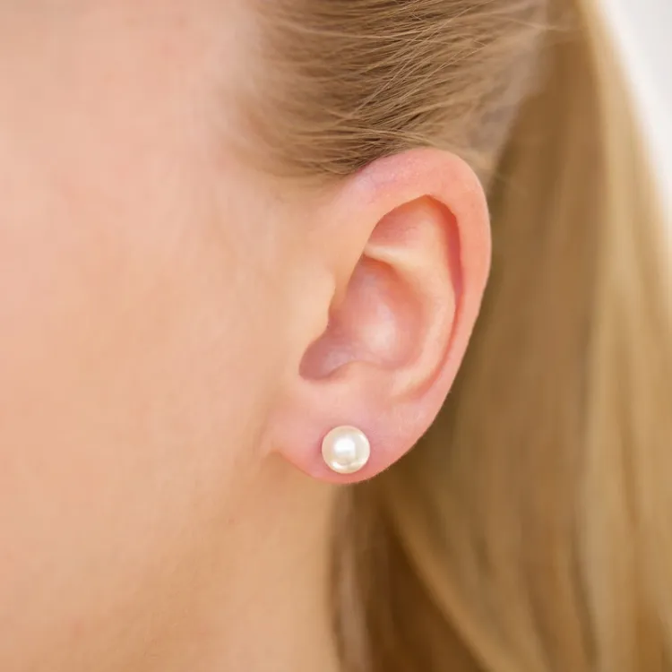 7 mm waterproof witte parel oorsteker in staal - OCEANA
