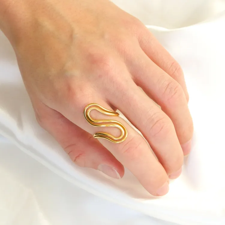 waterproof verstelbaar ring in verguld staal - OCEANA
