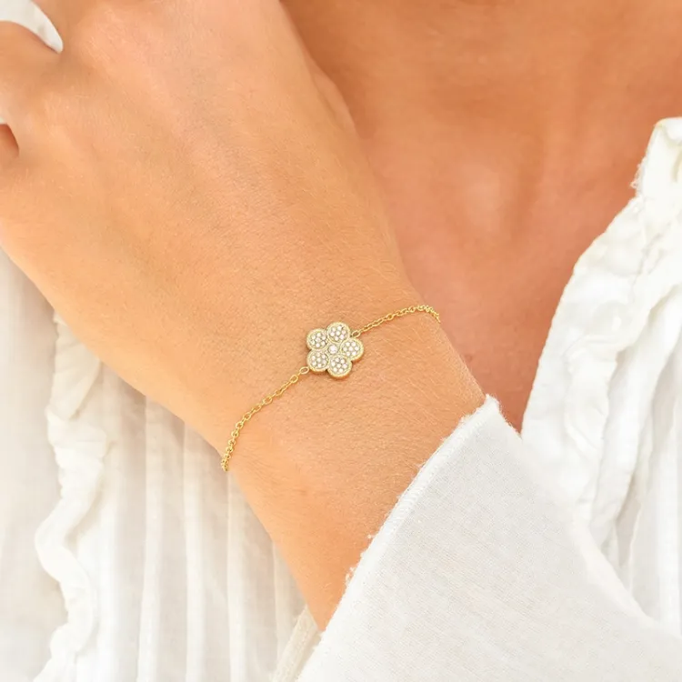 waterproof bloem armband in verguld staal - OCEANA