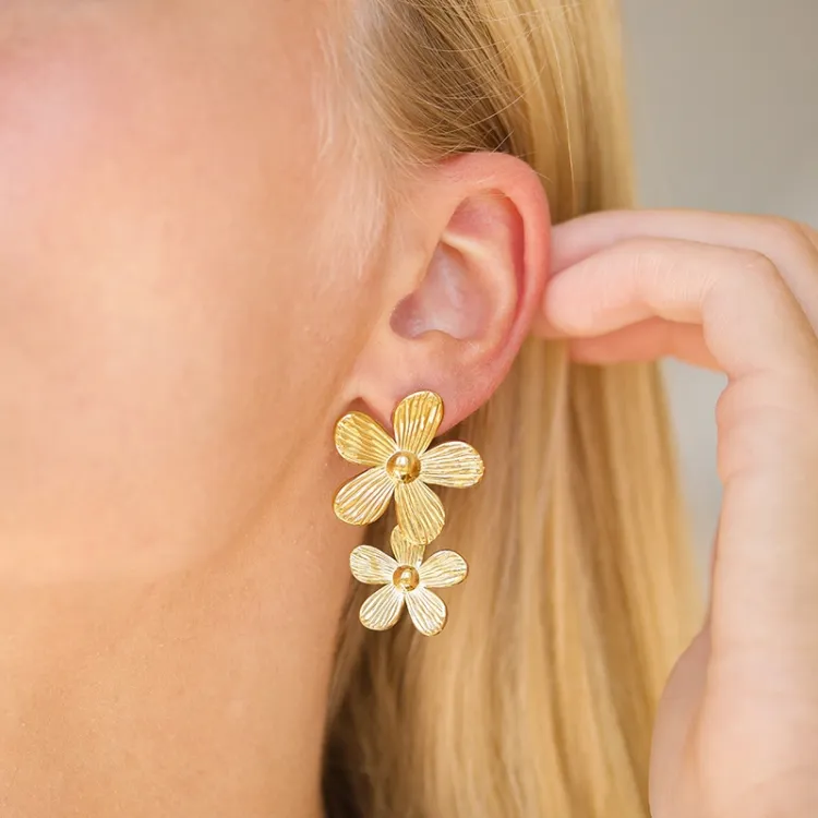 waterproof bloem oorbellen in verguld staal - OCEANA