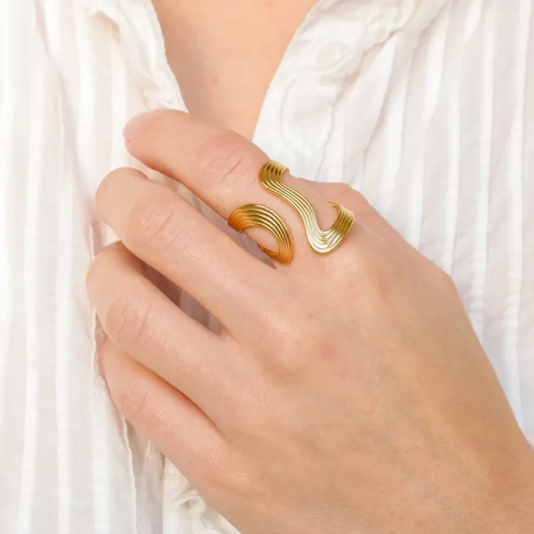 waterproof verstelbaar ring in verguld staal - OCEANA