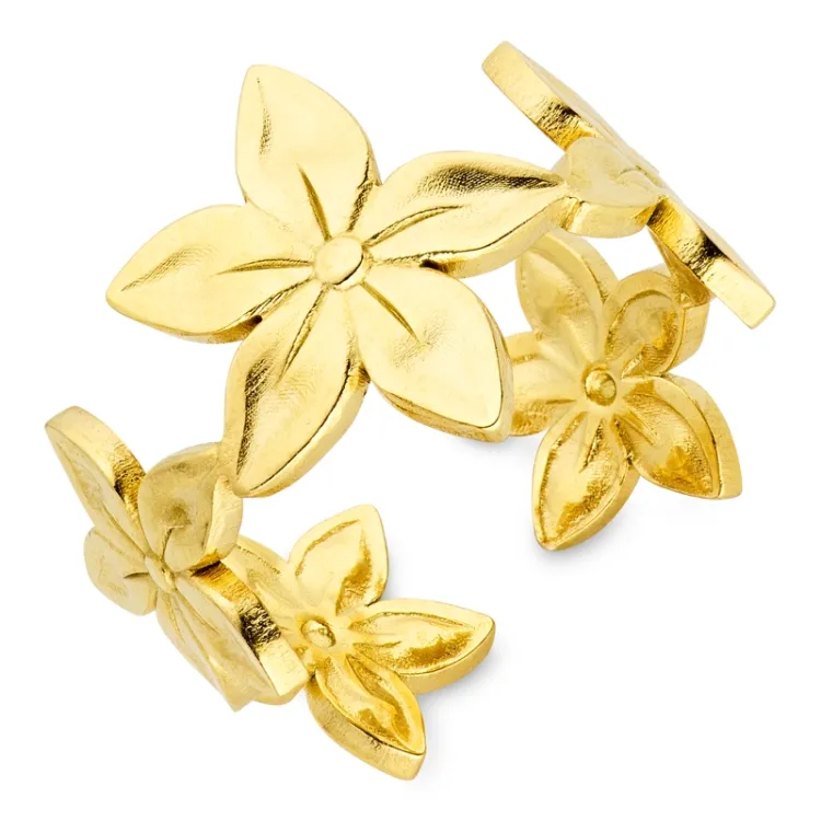 waterproof bloem verstelbaar ring in verguld staal - OCEANA