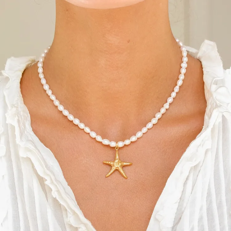 waterproof zeester ketting in verguld staal - OCEANA