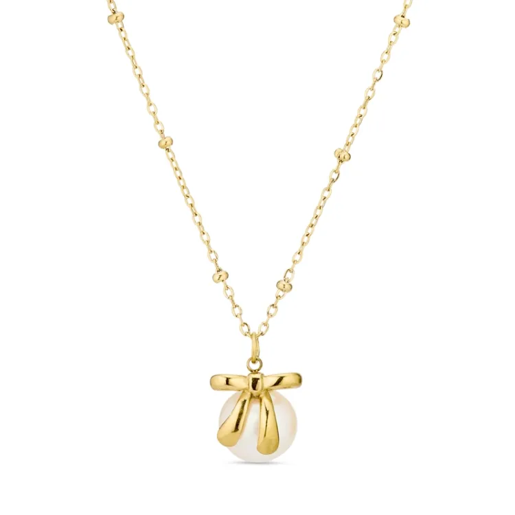 waterproof parel ketting in verguld staal - OCEANA