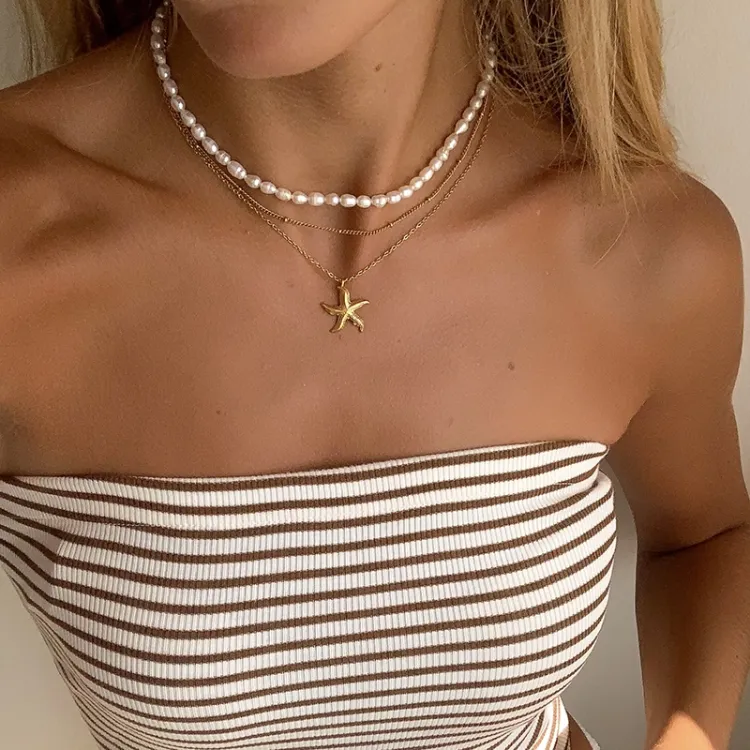 waterproof zeester ketting in verguld staal - OCEANA