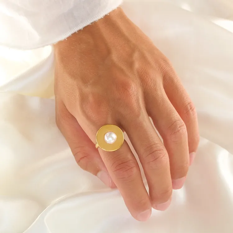 waterproof parel verstelbaar ring in verguld staal - OCEANA
