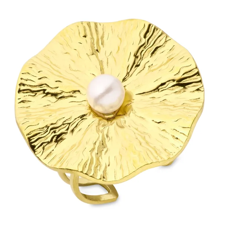 waterproof parel verstelbaar ring in verguld staal - OCEANA