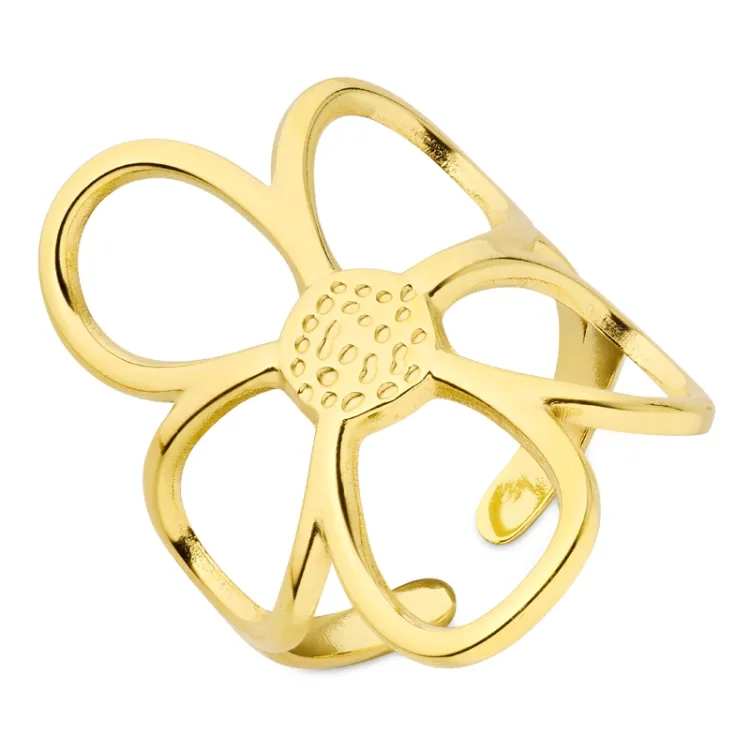 waterproof bloem ring in verguld staal - OCEANA