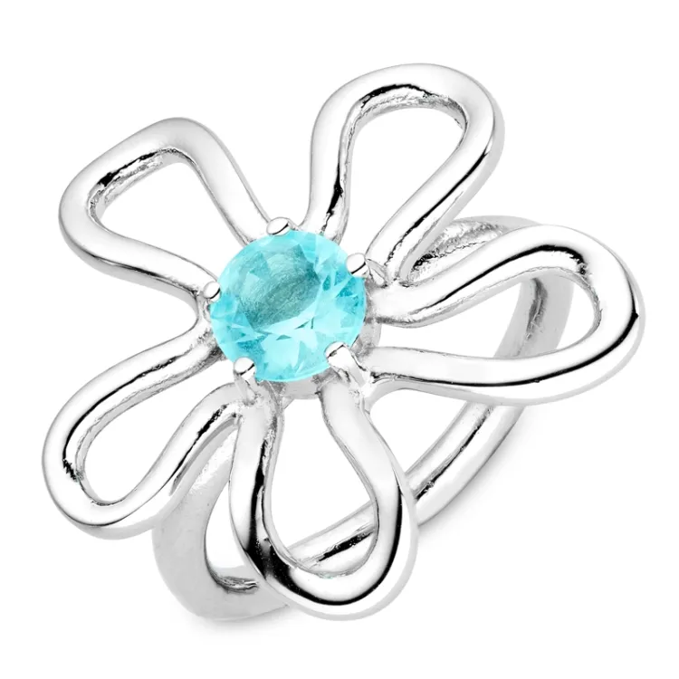 waterproof bloem blauwe ring in staal - OCEANA