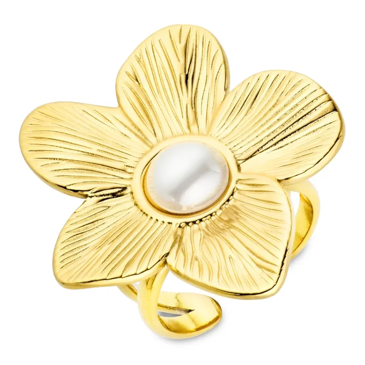 waterproof bloem ring in verguld staal - OCEANA
