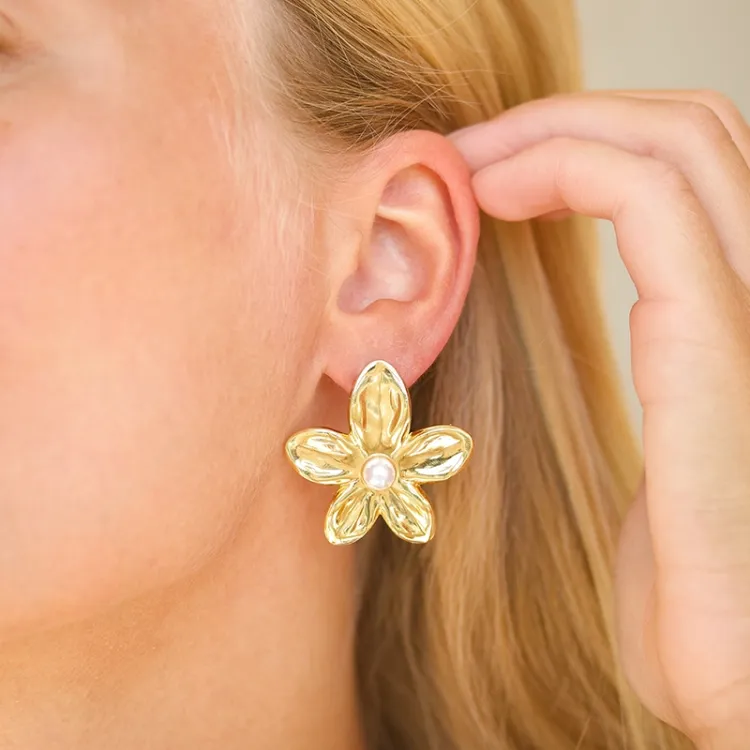 waterproof bloem oorbellen in verguld staal - OCEANA