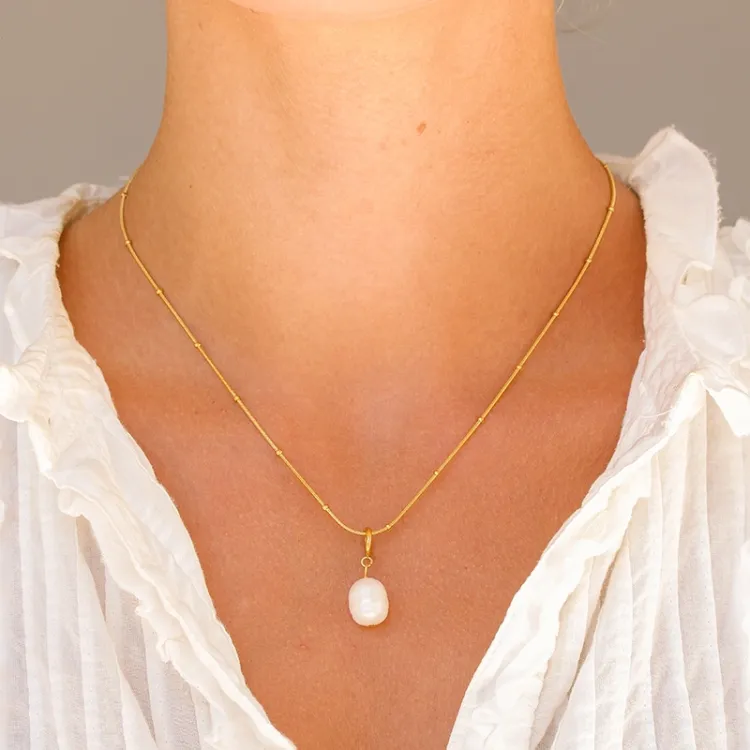 waterproof parel ketting in verguld staal - OCEANA