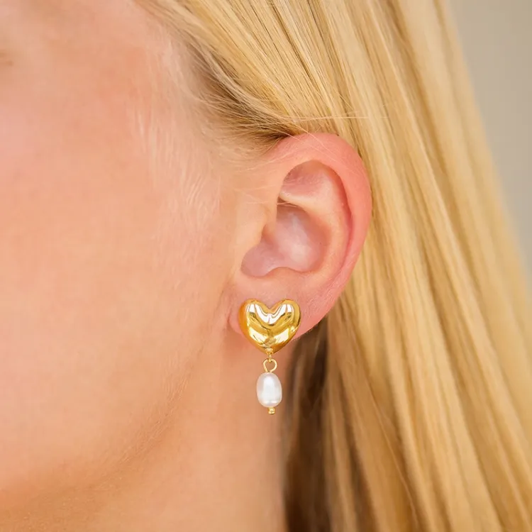 waterproof hart parel oorbellen in verguld staal - OCEANA