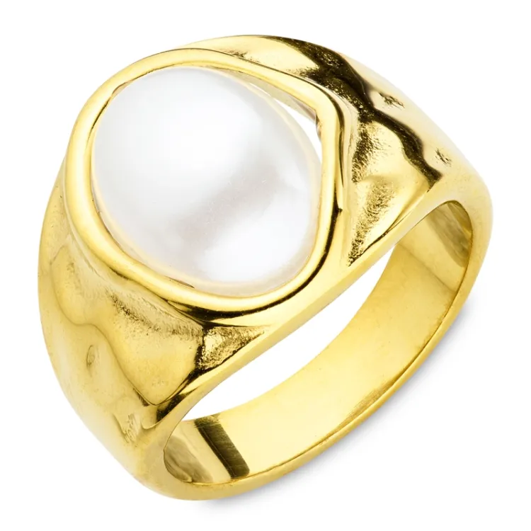 waterproof parel ring in verguld staal - OCEANA