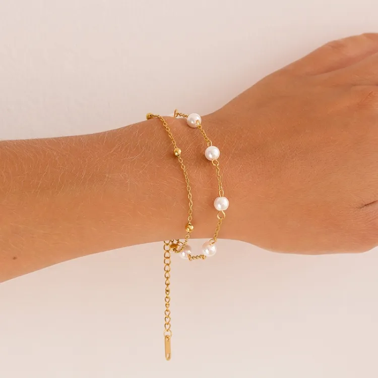 waterproof parel armband in verguld staal - OCEANA