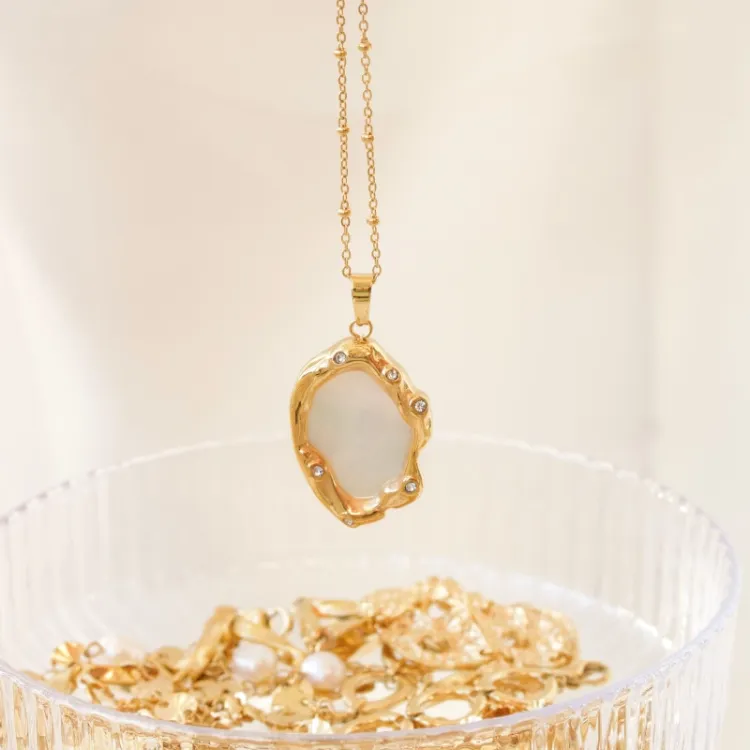 waterproof parel ketting in verguld staal - OCEANA