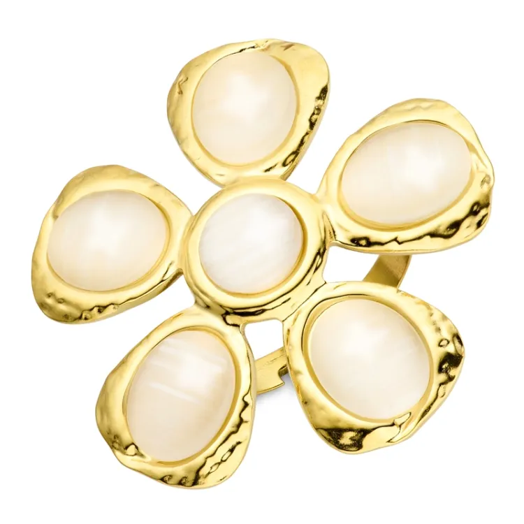 waterproof bloem verstelbaar ring in verguld staal - OCEANA