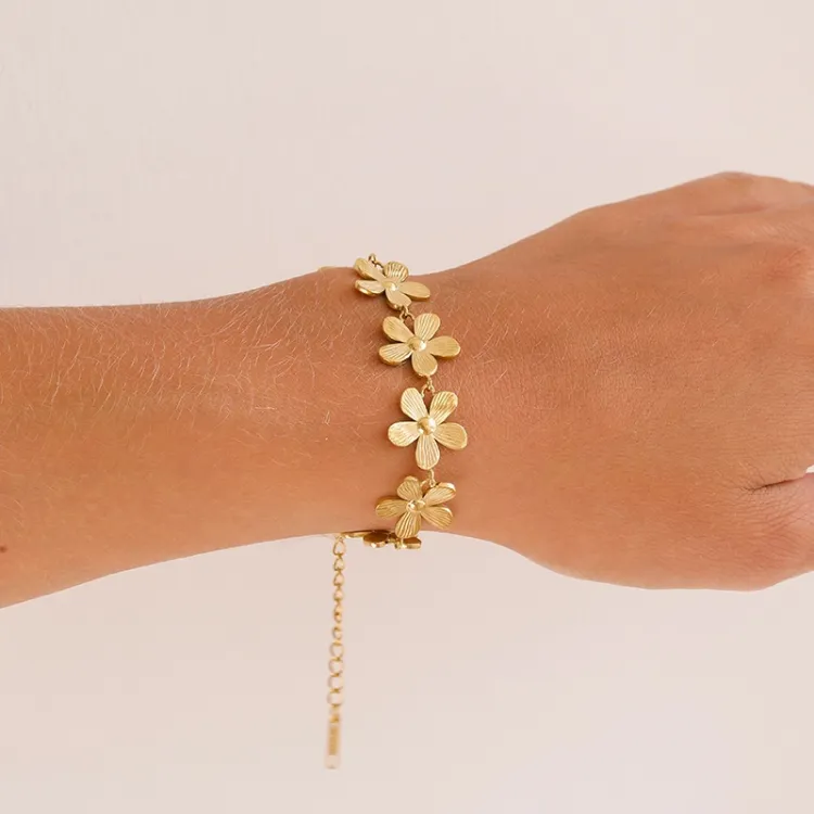 waterproof bloem armband in verguld staal - OCEANA