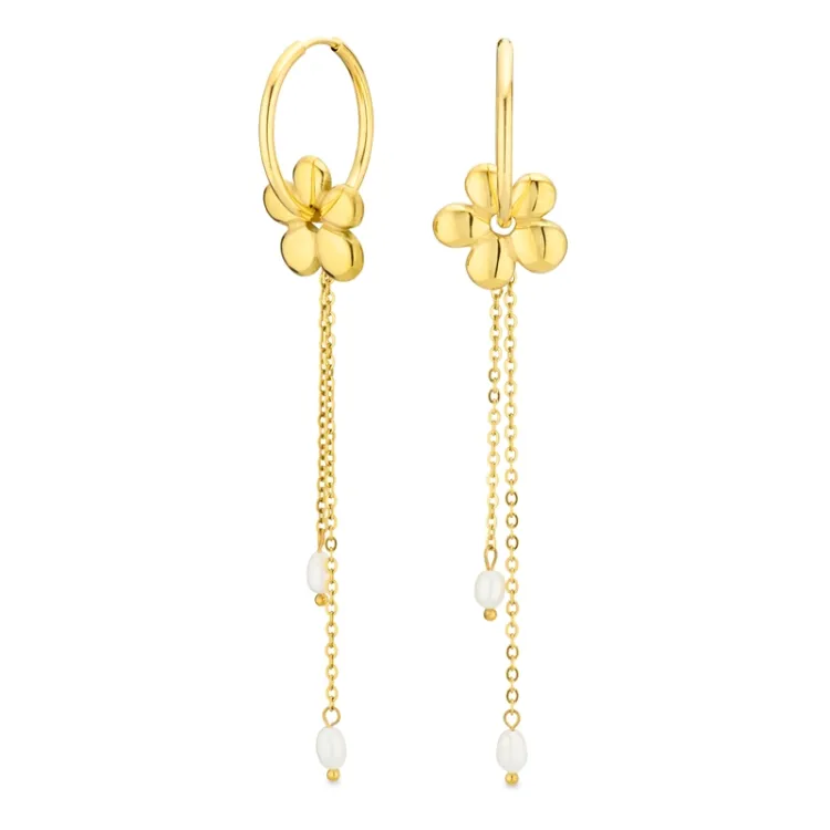 waterproof bloem parel oorbellen in verguld staal - OCEANA