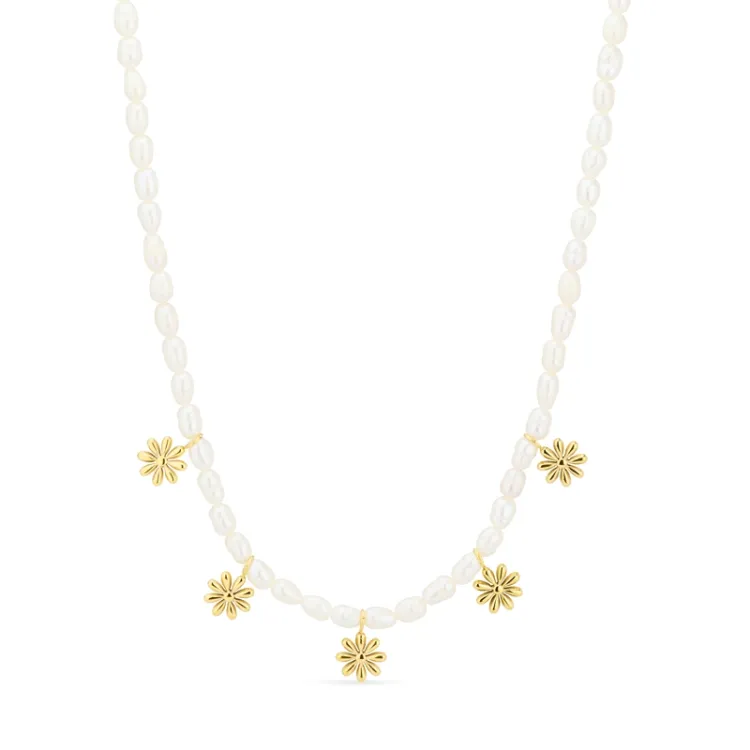 waterproof bloem parel ketting in verguld staal - OCEANA
