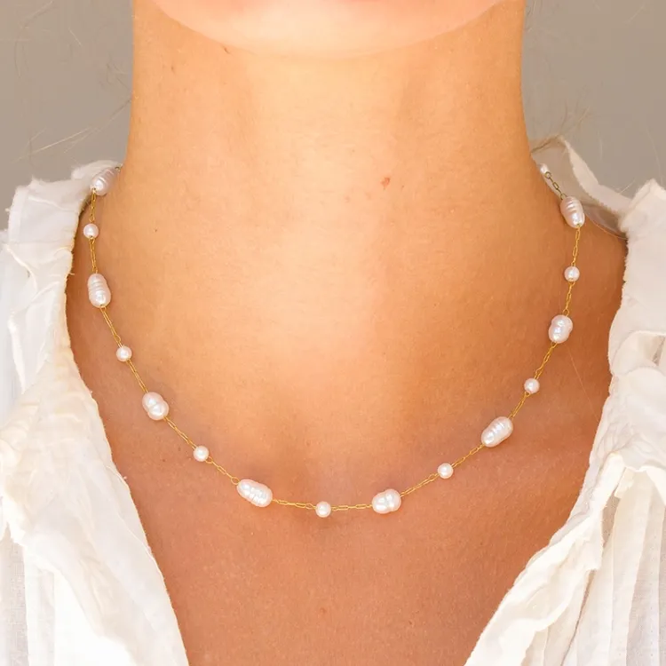 waterproof parel ketting in verguld staal - OCEANA