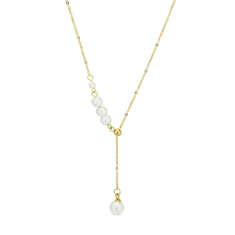 waterproof parel Y-ketting in verguld staal - OCEANA