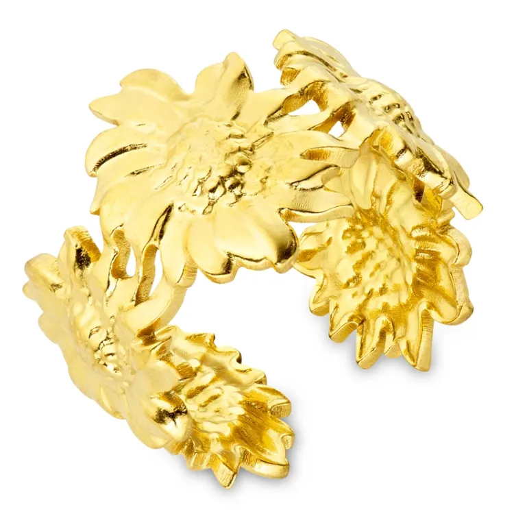 waterproof bloem ring in verguld staal - OCEANA