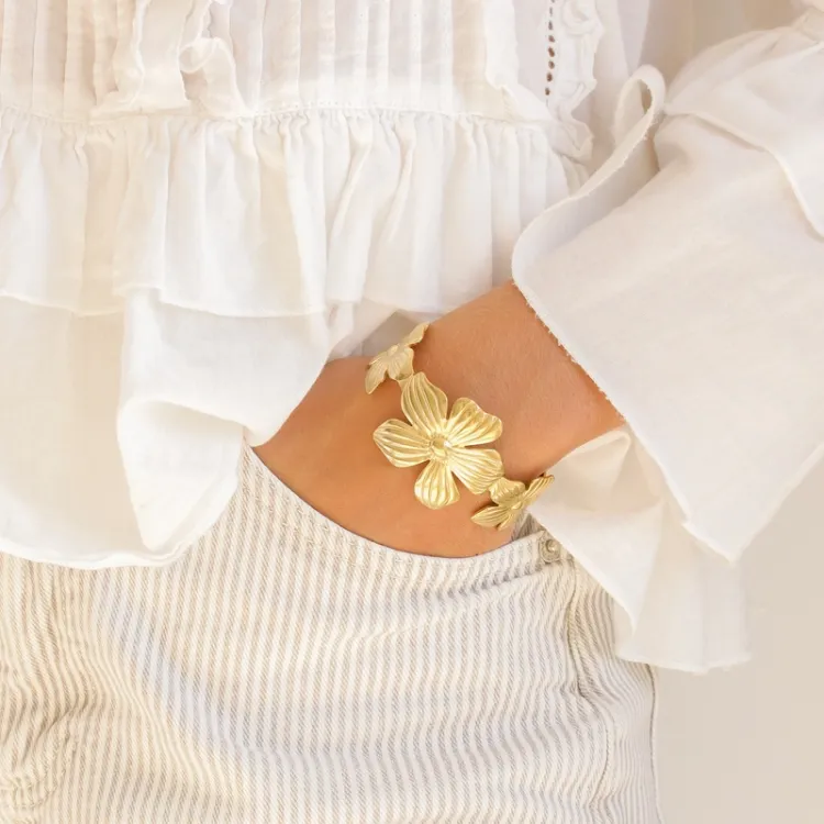 waterproof bloem armband in verguld staal - OCEANA