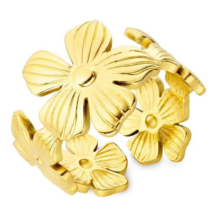 waterproof bloem ring in verguld staal - OCEANA