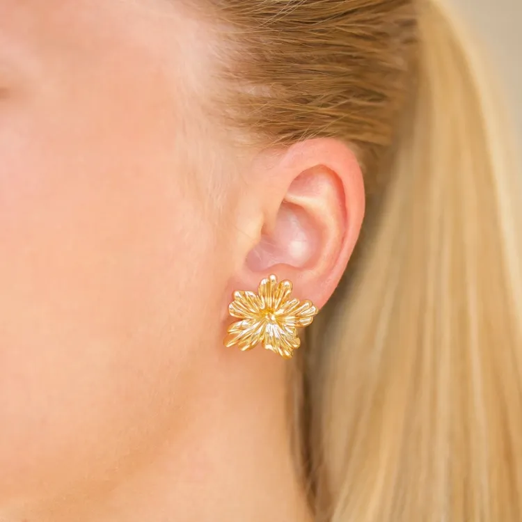 waterproof bloem oorbellen in verguld staal - OCEANA