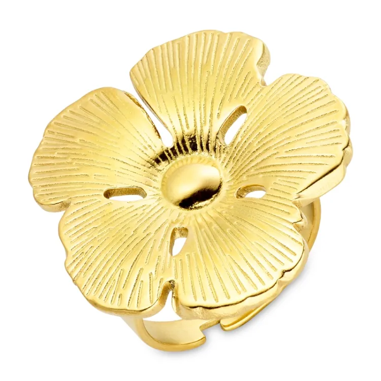 waterproof bloem ring in verguld staal - OCEANA