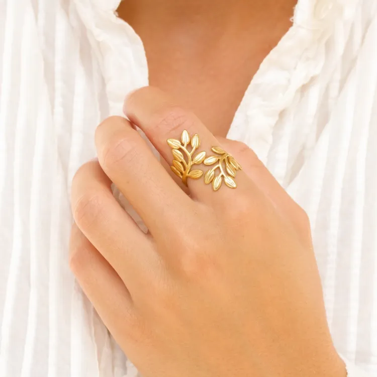 waterproof blad ring in verguld staal - OCEANA