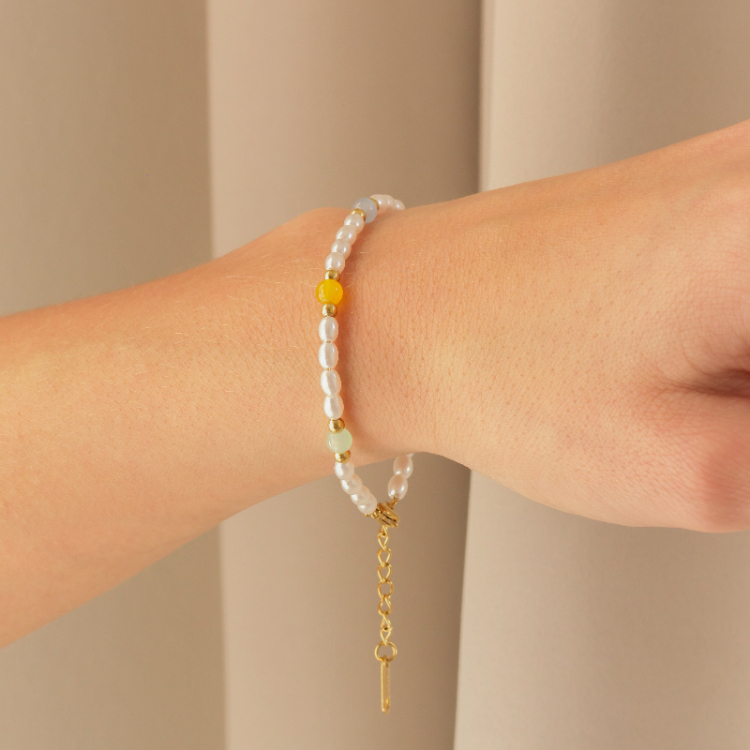 waterproof veelkleurig parel armband in verguld staal - OCEANA
