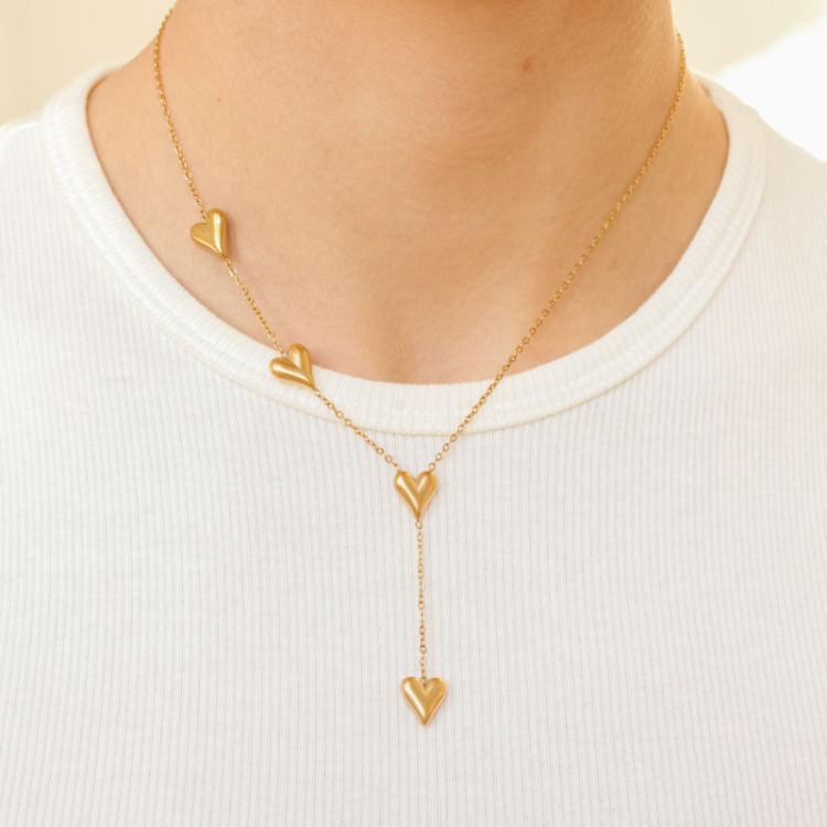 waterproof hart Y-ketting in verguld staal - OCEANA