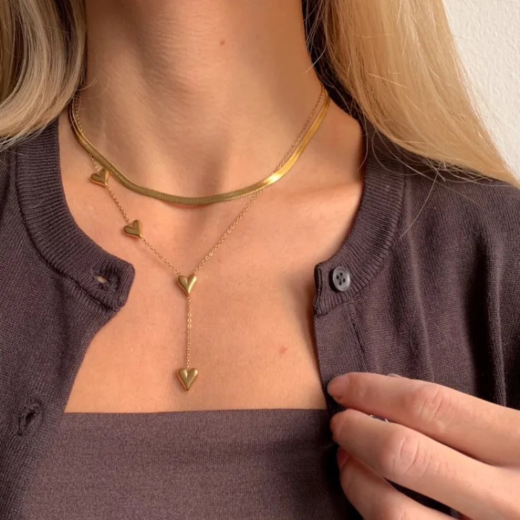 waterproof hart Y-ketting in verguld staal - OCEANA