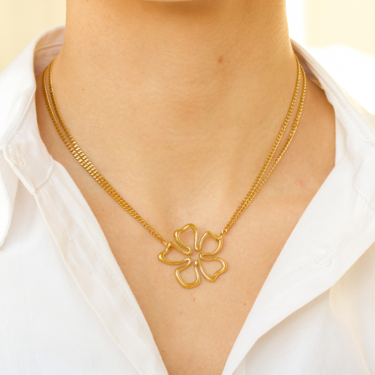 waterproof bloem ketting in verguld staal - OCEANA